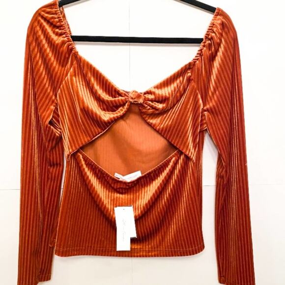 NWT All‎ In Favor Orange Ribbed Velvet Bow Back Top - Picture 8 of 10